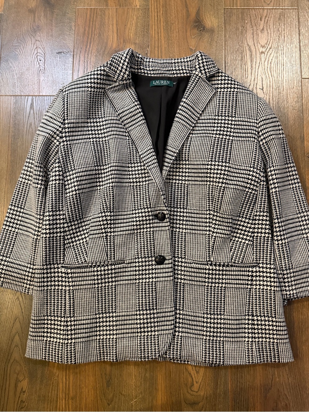 Lauren Ralph Lauren Black & White Plaid Tailored Blazer Coat